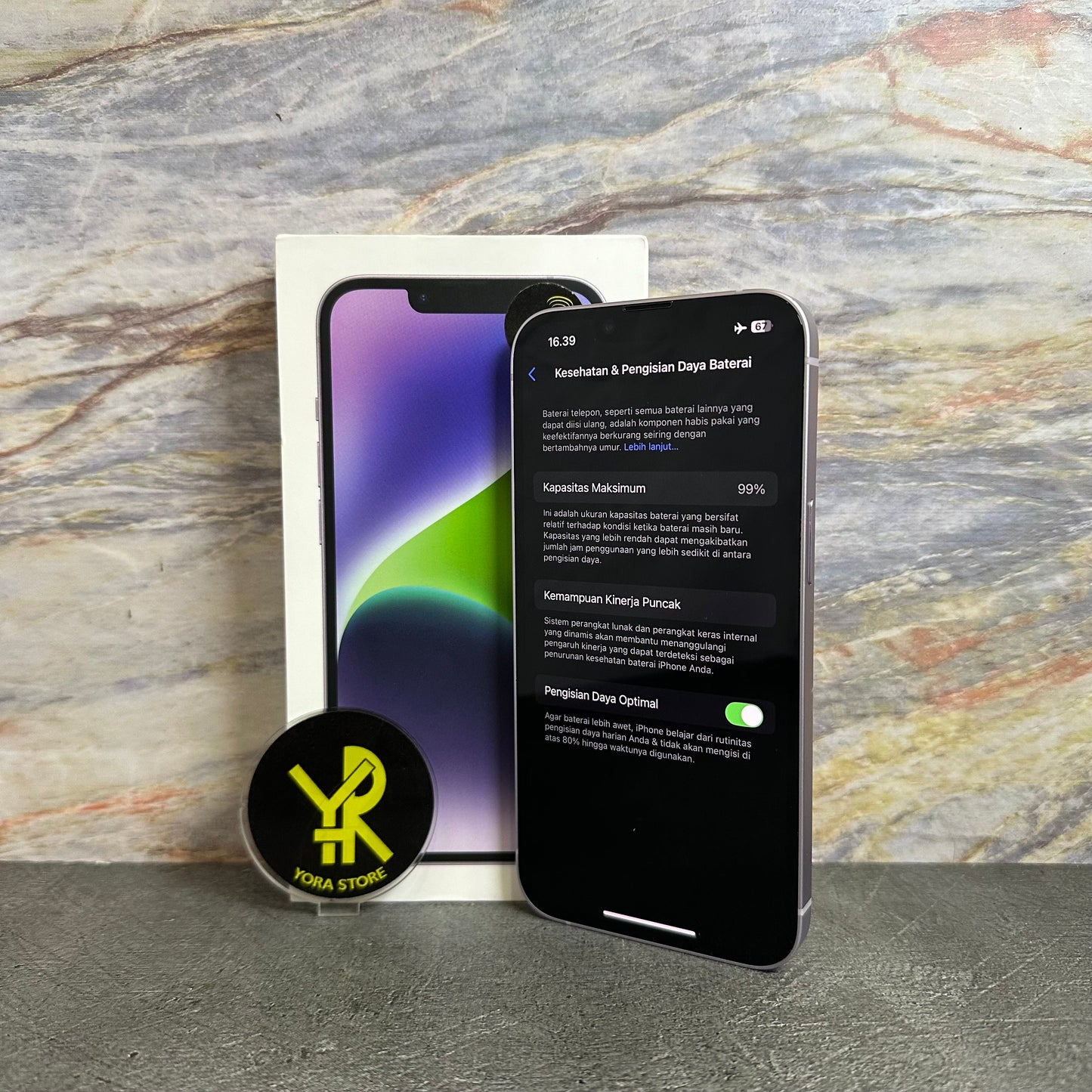 iPhone 14 Purple 128GB Second Garansi iBox 18/03/2026 Fullset LikeNew