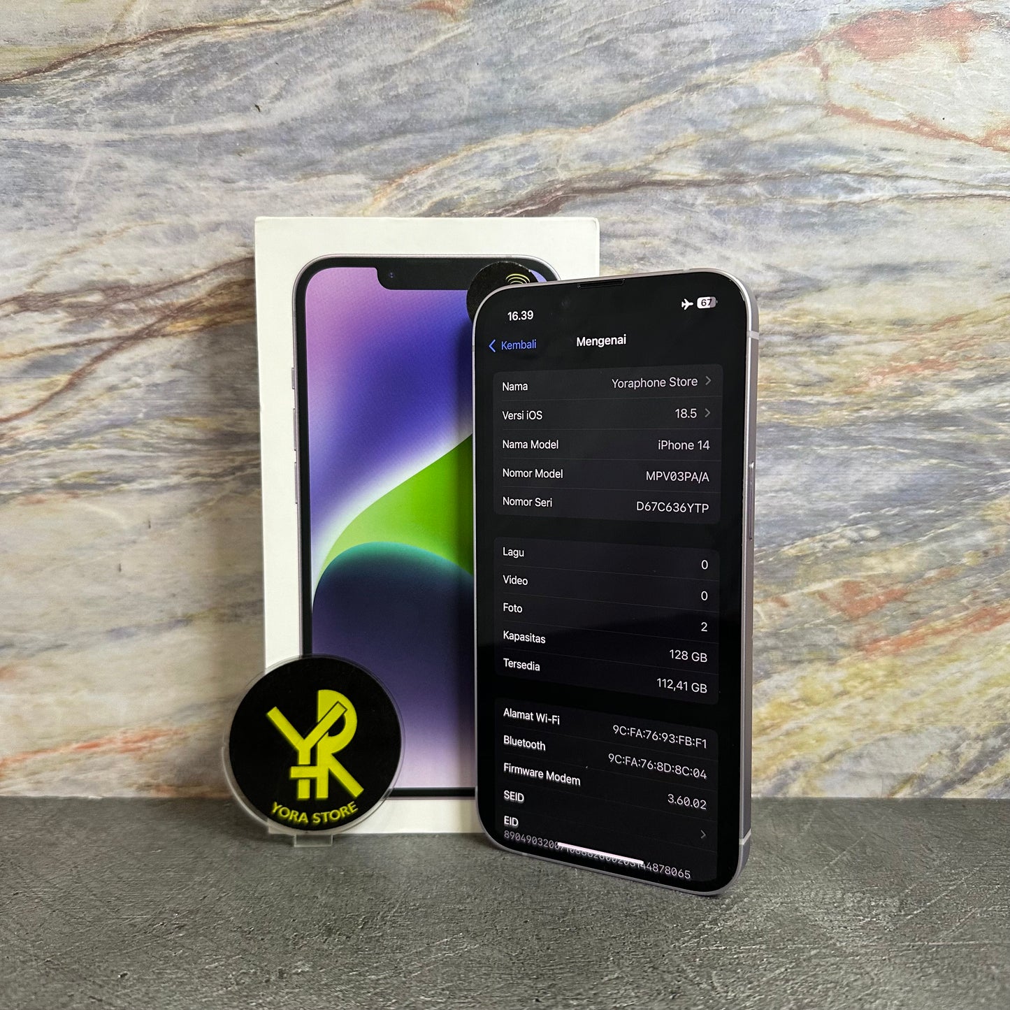 iPhone 14 Purple 128GB Second Garansi iBox 18/03/2026 Fullset LikeNew