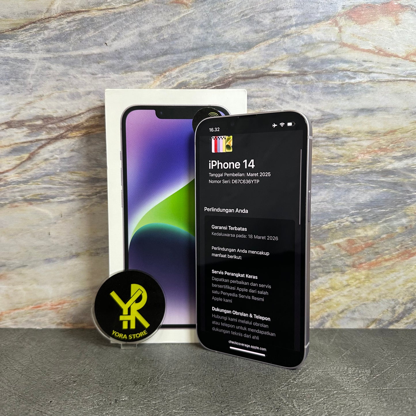 iPhone 14 Purple 128GB Second Garansi iBox 18/03/2026 Fullset LikeNew
