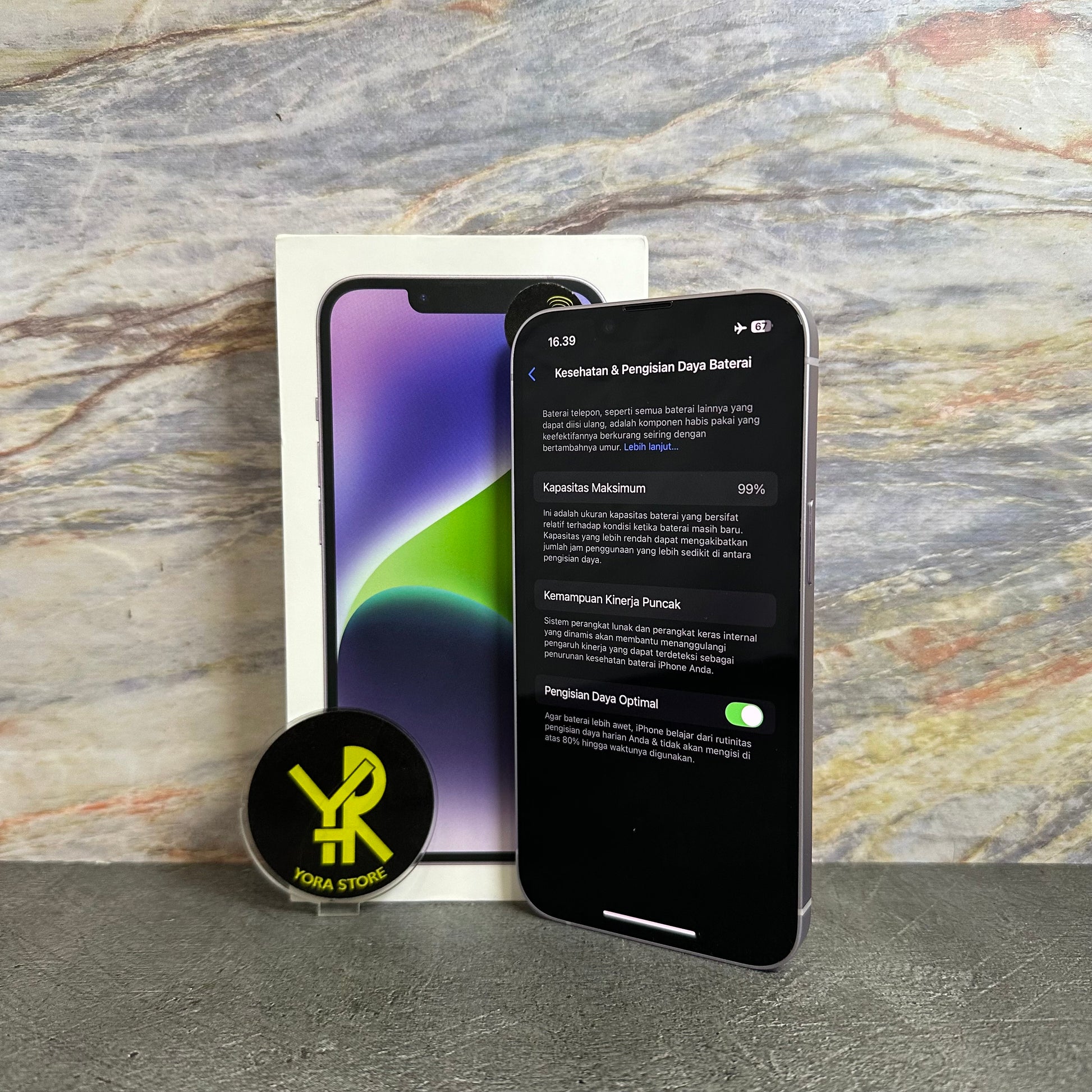 iPhone 14 Purple 128GB Second Garansi iBox 18/03/2026 Fullset LikeNew