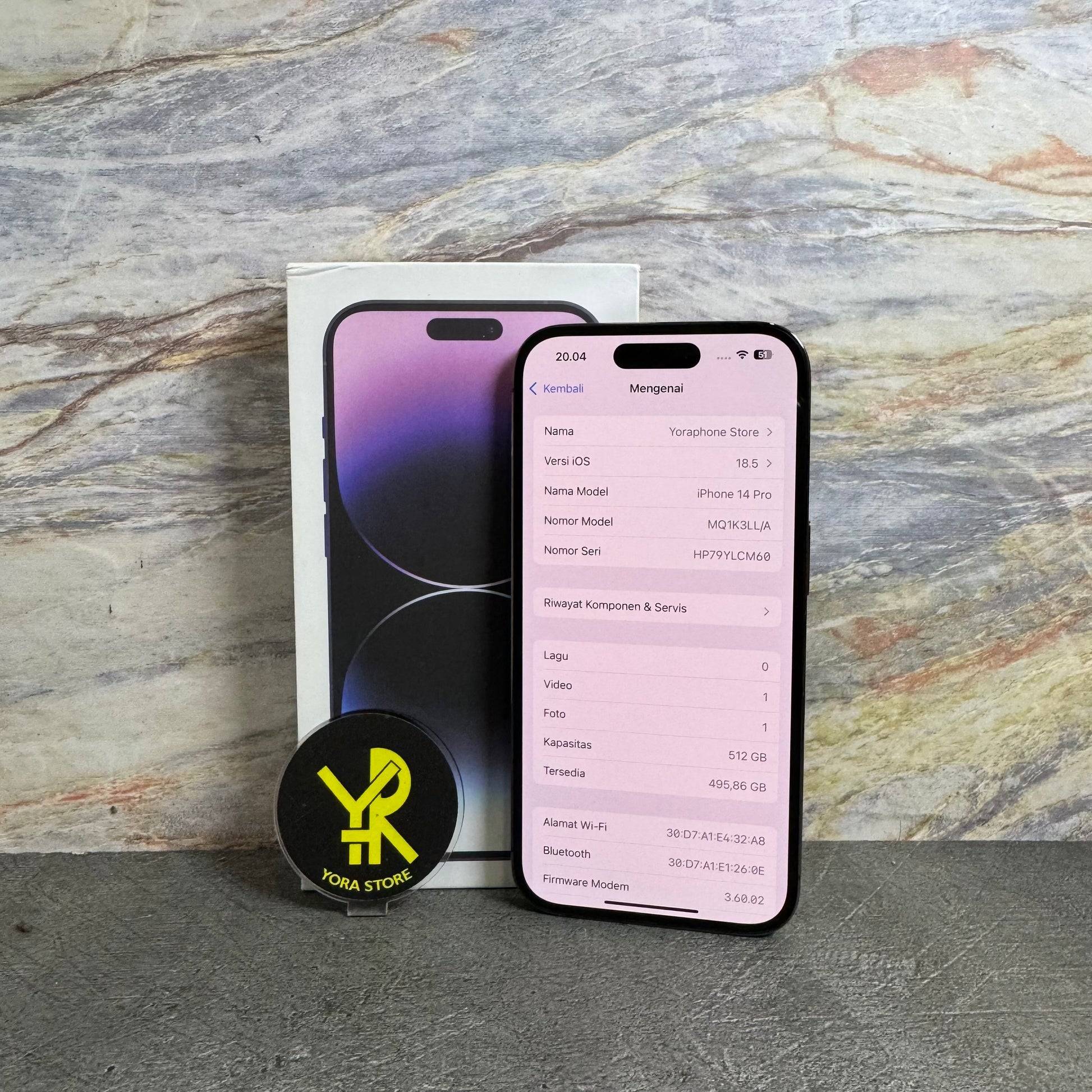 iPhone 14 Pro 512GB Deep Purple Second Resmi IMEI Terdaftar Bea Cukai (All Op, Permanent dan Bergaransi) Fullset - Mulus