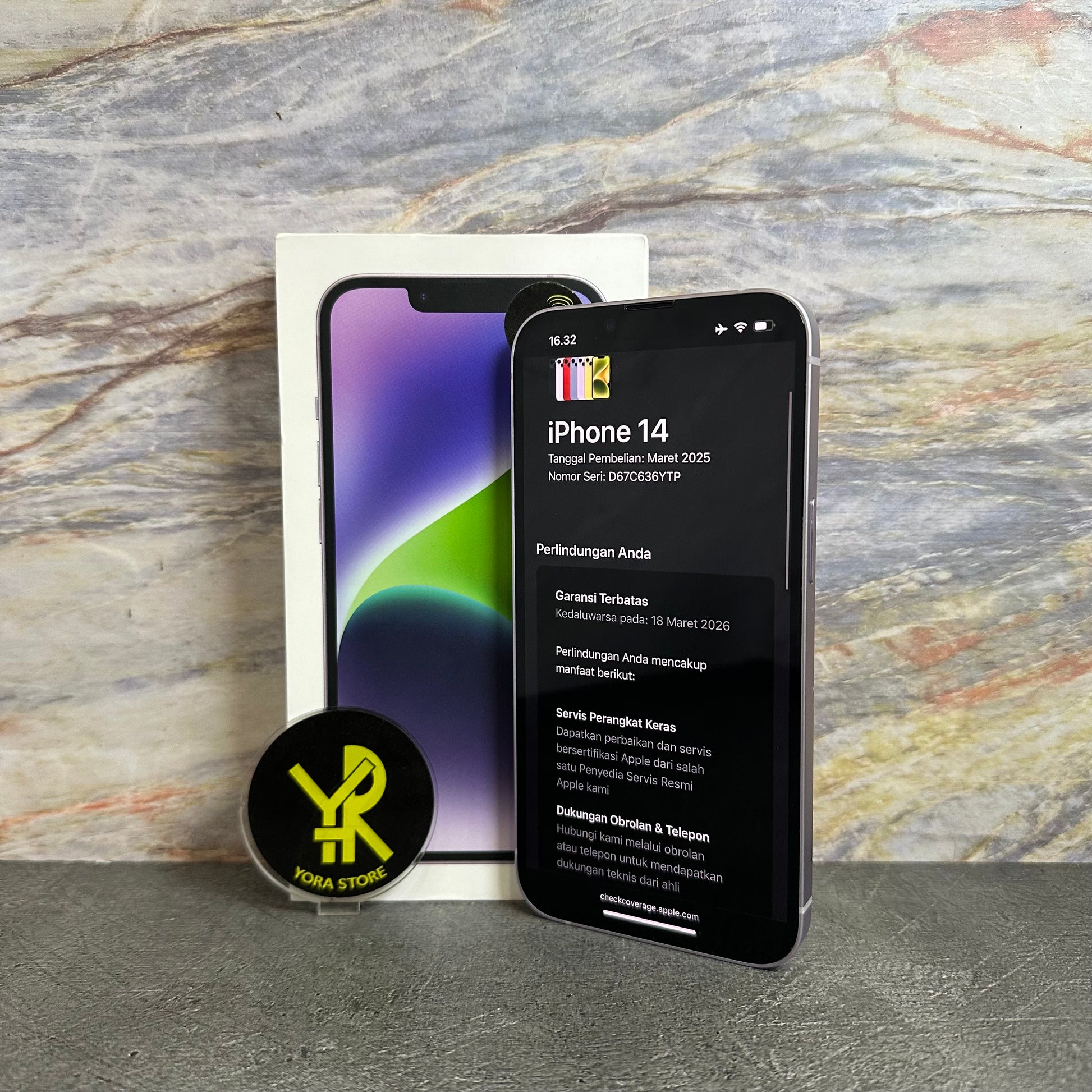 iPhone 14 Purple 128GB Second Garansi iBox 18/03/2026 Fullset LikeNew