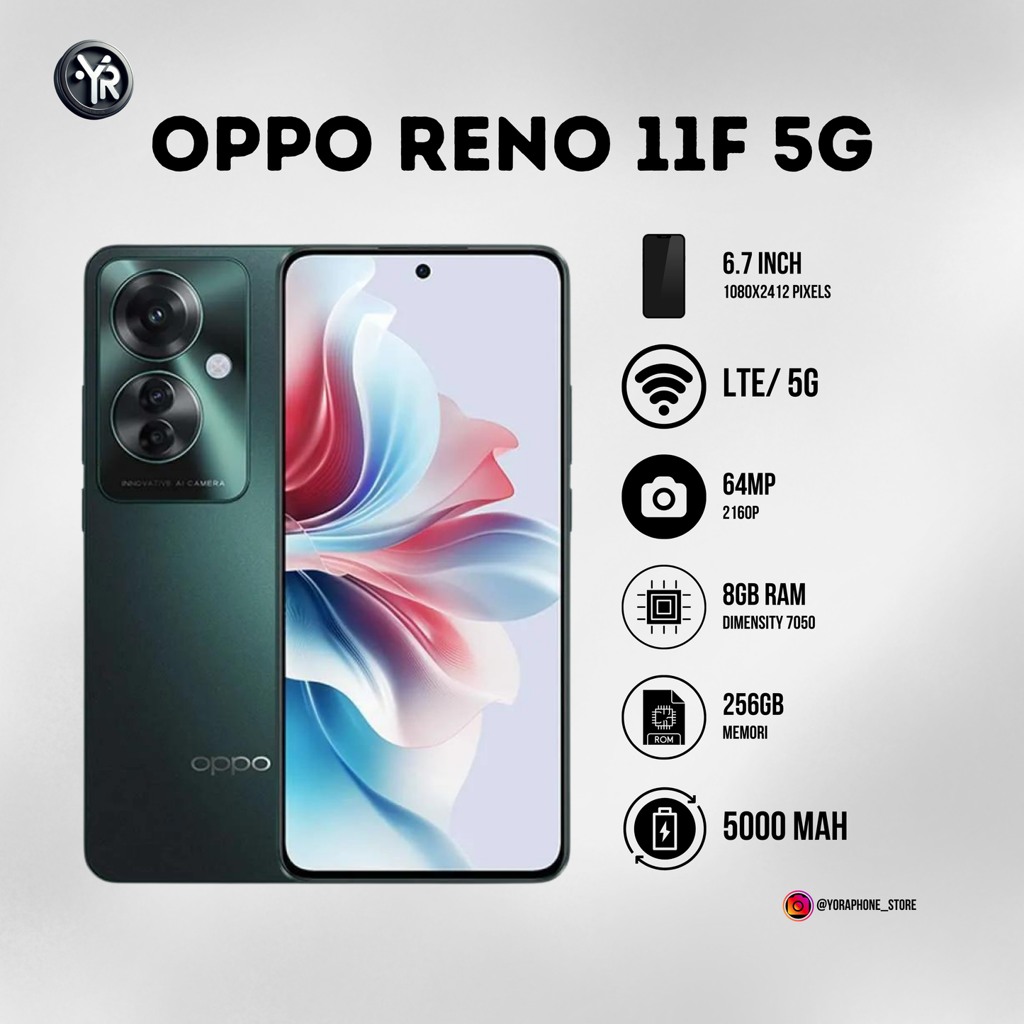 Oppo Reno 11F 5G 8/256GB Second garansi Resmi Mulus Fullset